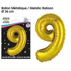 Gold Metallic Ballon Ziffer 9, 36cm