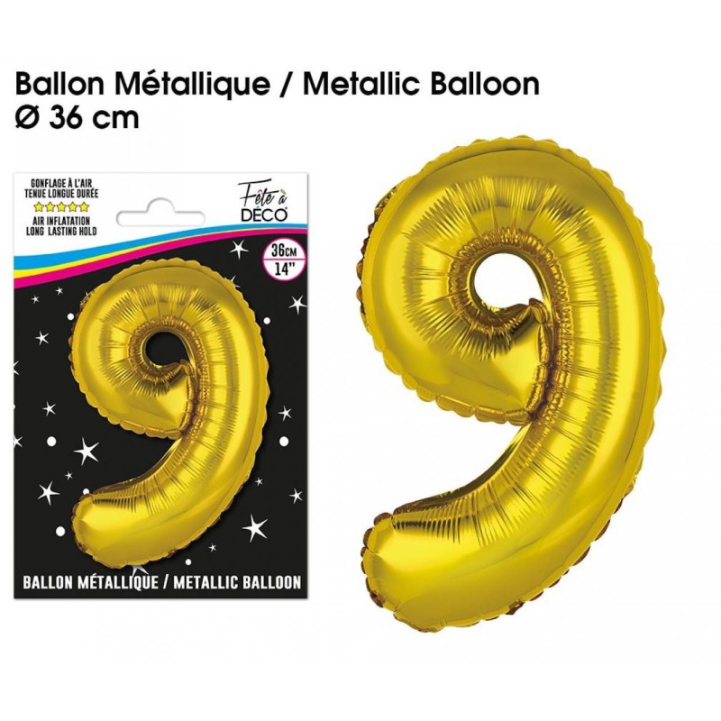 1 Ballon métallique, or Chiffre 9 1 Ballon métallique, or Chiffre 9