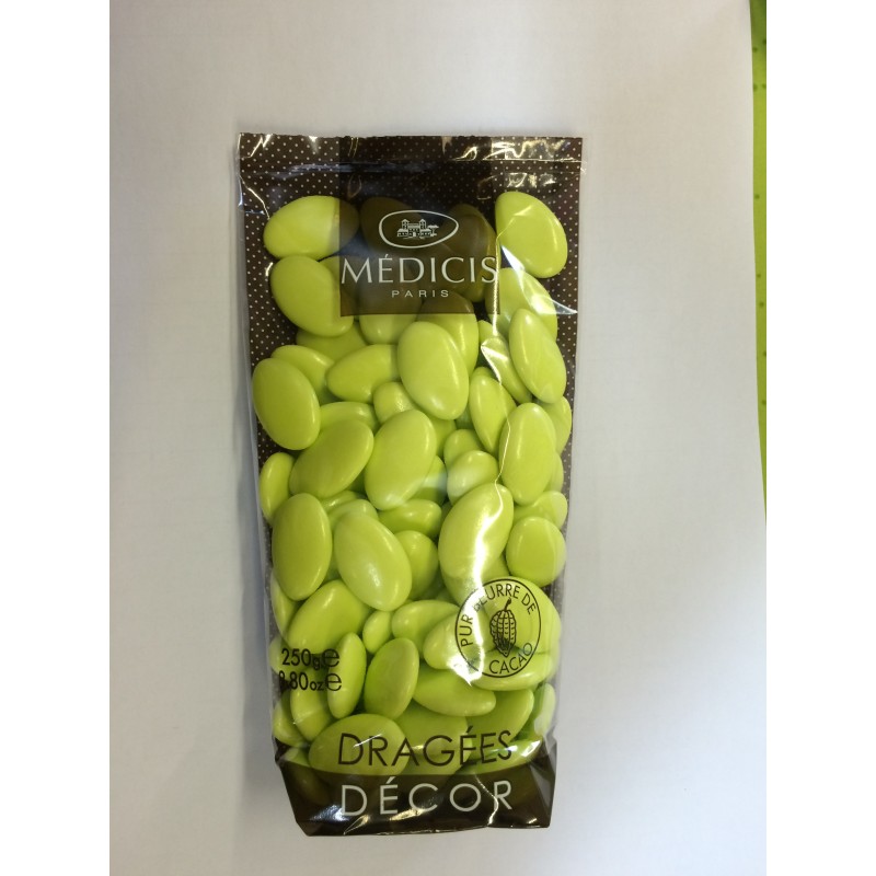 Dragées décor chocolat,70% cacao, vert anis, 250gr Dragées décor chocolat,70% cacao, vert anis, 250gr