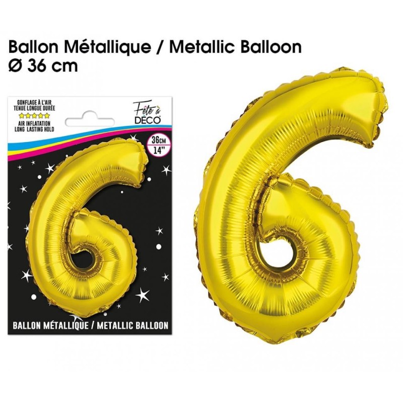 1 Ballon métallique, or Chiffre 6 1 Ballon métallique, or Chiffre 6