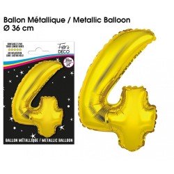 Gold Metallic Ballon Ziffer 4, 36cm