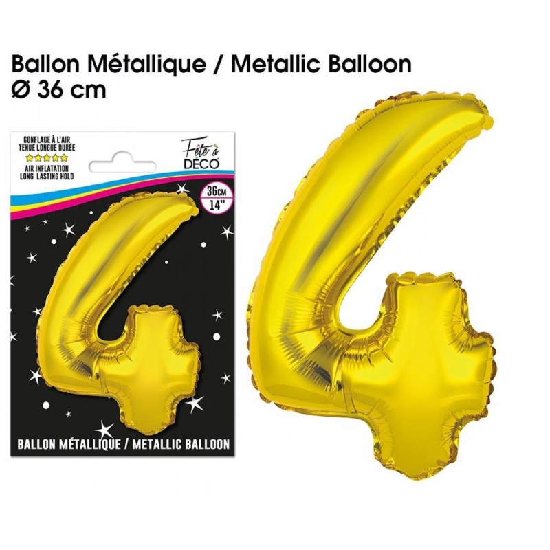 1 Ballon métallique, or Chiffre 4 1 Ballon métallique, or Chiffre 4