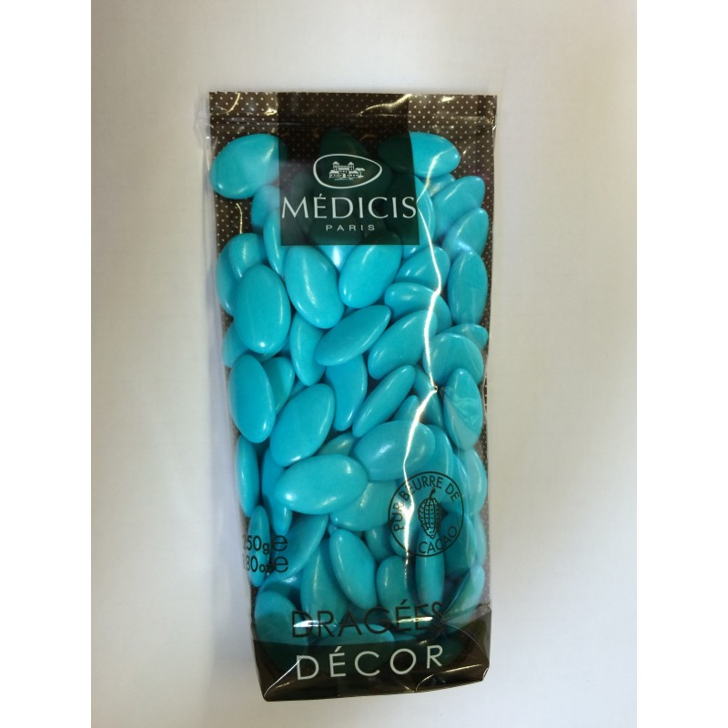 Dragées décor chocolat,70% cacao, turquoise, 250gr Dragées décor chocolat,70% cacao, turquoise, 250gr