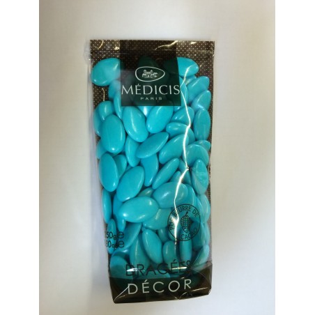 Dragées décor chocolat,70% cacao, turquoise, 250gr