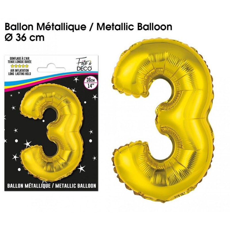 1 Ballon métallique, or Chiffre 3 1 Ballon métallique, or Chiffre 3