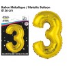 1 Ballon métallique, or Chiffre 3 1 Ballon métallique, or Chiffre 3