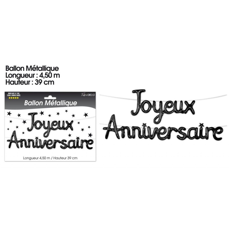 Ballon métallique "Joyeux Anniversaire, noir Ballon métallique "Joyeux Anniversaire, noir