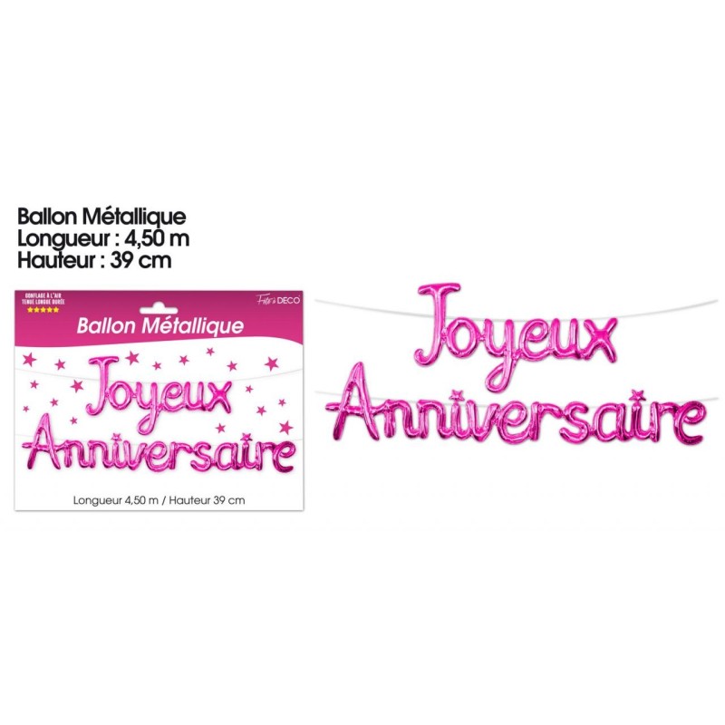 Ballon métallique "Joyeux Anniversaire, fuchsia Ballon métallique "Joyeux Anniversaire, fuchsia