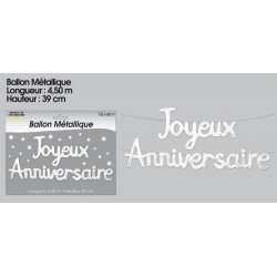 Metallballon "Joyeux Anniversaire", weiß