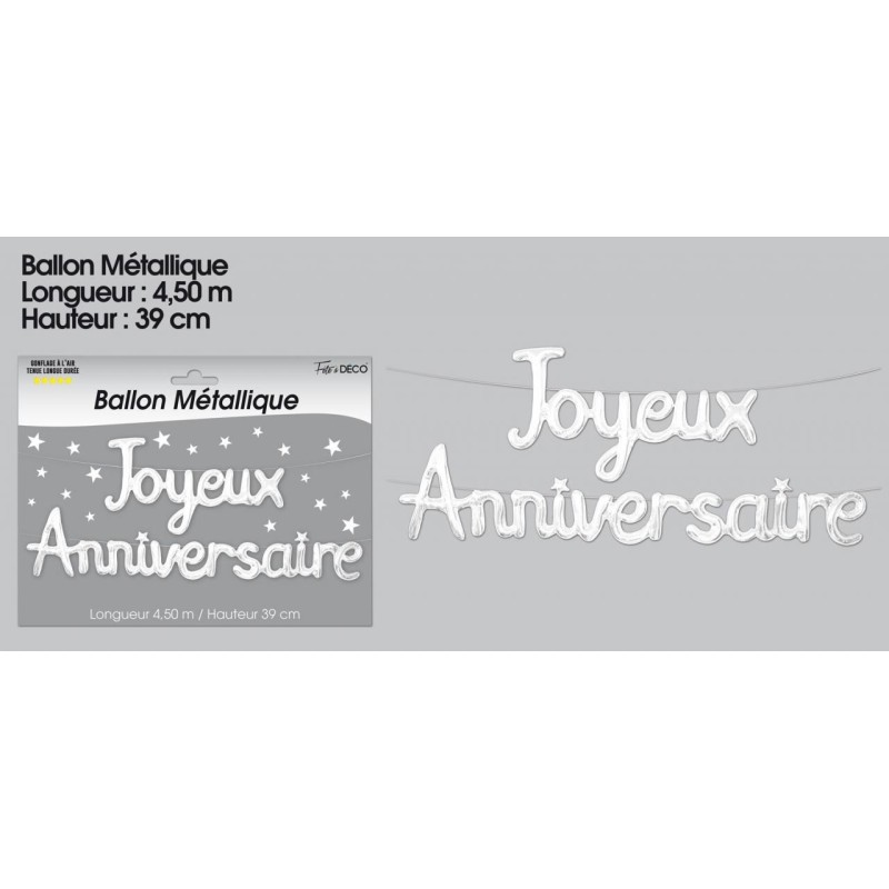 Ballon métallique "Joyeux Anniversaire, blanc Ballon métallique "Joyeux Anniversaire, blanc