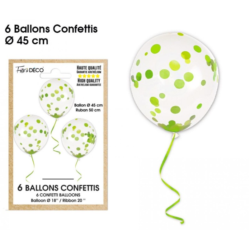 Sachet de 6 ballons confettis, vert Sachet de 6 ballons confettis, vert