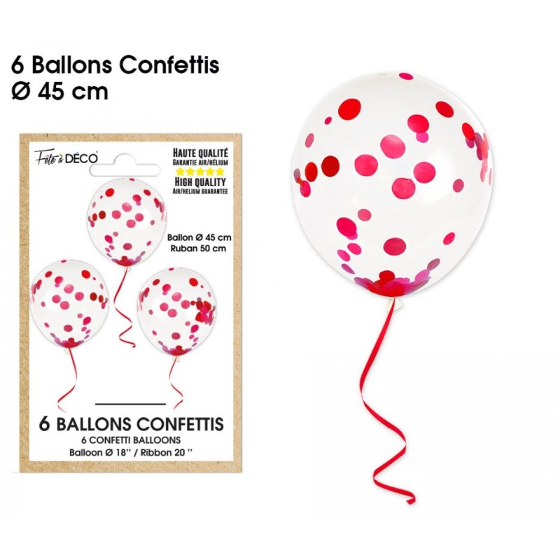 Sachet de 6 ballons confettis, rouge