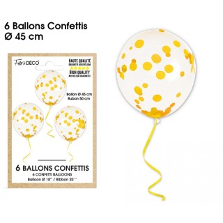 Sacchetto di 6 palloncini coriandoli, oro