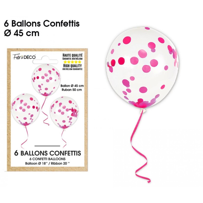 Sachet de 6 ballons confettis, fuchsia Sachet de 6 ballons confettis, fuchsia