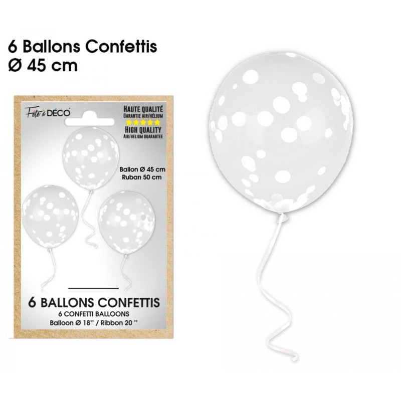 Sachet de 6 ballons confettis, blanc Sachet de 6 ballons confettis, blanc