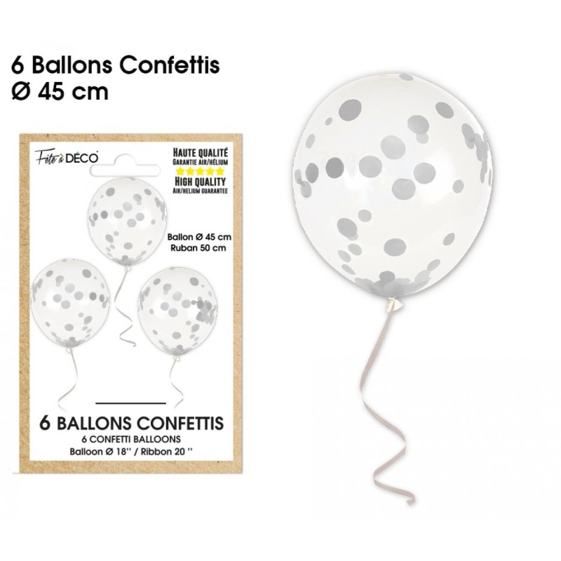 Sachet de 6 ballons confettis, argent Sachet de 6 ballons confettis, argent
