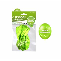 Sachet de  ballons métallisés joyeux anniversaire, vert