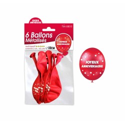 Sachet de  ballons métallisés joyeux anniversaire, rouge