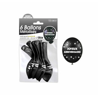 Sachet de  ballons métallisés joyeux anniversaire, noir