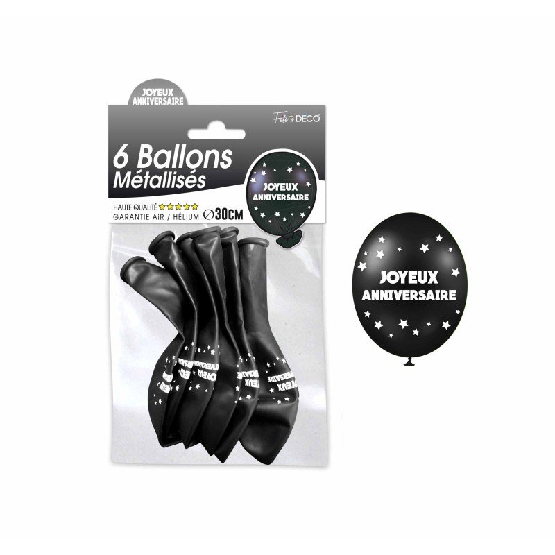 Bustina Palloncino Metallizzato Joyeux Anniversaire, nero