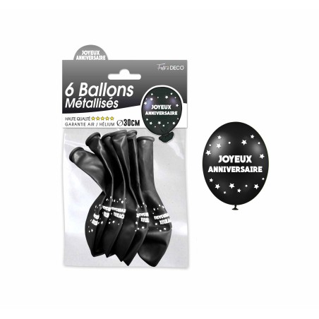 Sachet de  ballons métallisés joyeux anniversaire, noir