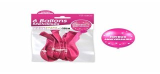 Bustina Palloncino Metallizzato Joyeux Anniversaire, fucsia
