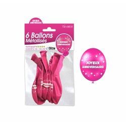Sachet de  ballons métallisés joyeux anniversaire, fuchsia