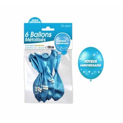 Bustina Palloncino Metallizzato HJoyeux Anniversaire, blu