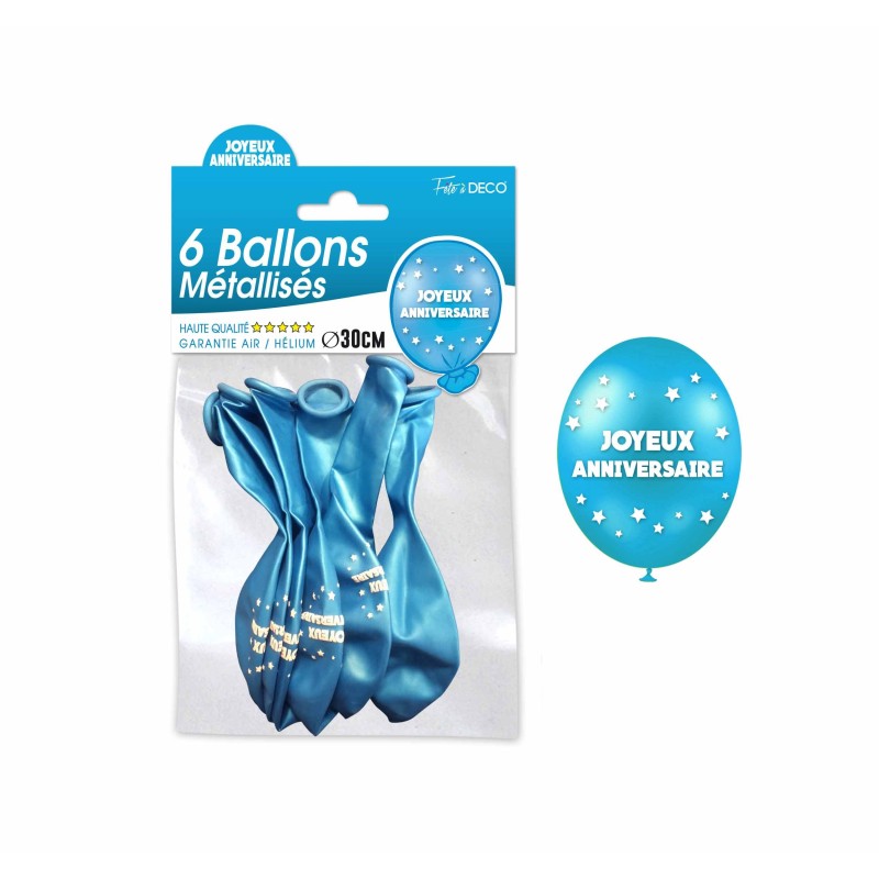 Sachet de  ballons métallisés joyeux anniversaire, bleu Sachet de  ballons métallisés joyeux anniversaire, bleu