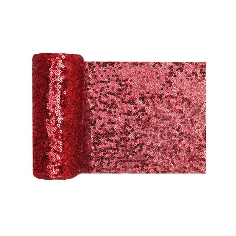 Chemin de table Sequins, 14cm x 3m, rouge
