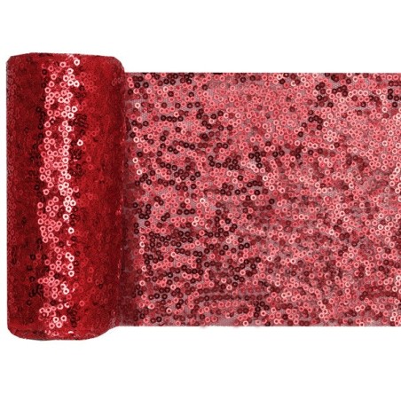 Runner con paillettes, 14 cm x 3 m, rosso