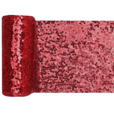 Pailletten Tischläufer, 14cm x 3m, rot