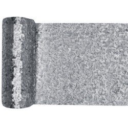 Chemin de table Sequins, 14cm x 3m, argent