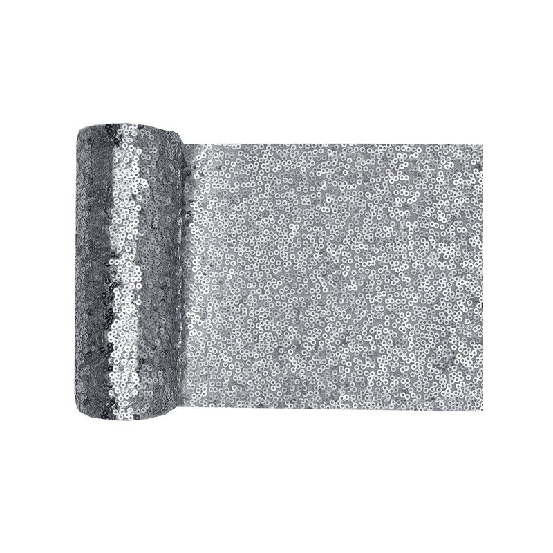 Chemin de table Sequins, 14cm x 3m, argent Chemin de table Sequins, 14cm x 3m, argent