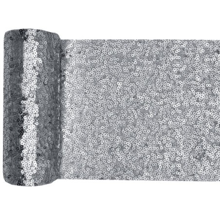 Chemin de table Sequins, 14cm x 3m, argent