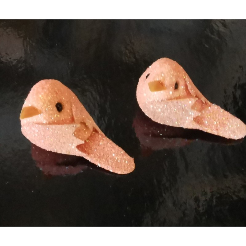 8 uccellini perlati, mandarino, glitter. 8 uccellini perlati, mandarino, glitter.