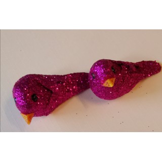 8 petits oiseaux nacrés, fuchsia, paillettes