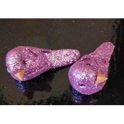 8 kleine perlmuttfarbene Vögel, lila, glitzernd