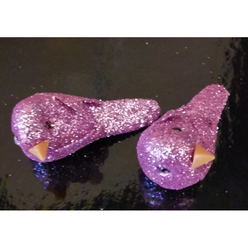 8 petits oiseaux nacrés, lilas, paillettes 8 petits oiseaux nacrés, lilas, paillettes
