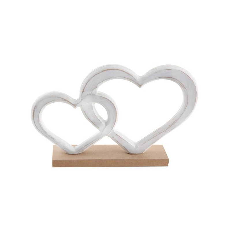 Coeurs blancs sur socle, en bois, 22 x 4 x 15,5 cm 