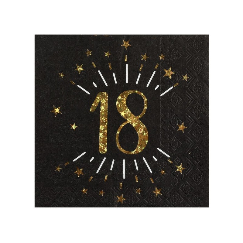 10 tovaglioli di carta "Età scintillante d'oro", 18 anni, oro nero. 16,5 X 16,5 cm 10 tovaglioli di carta "Età scintillante d'oro", 18 anni, oro nero. 16,5 X 16,5 cm