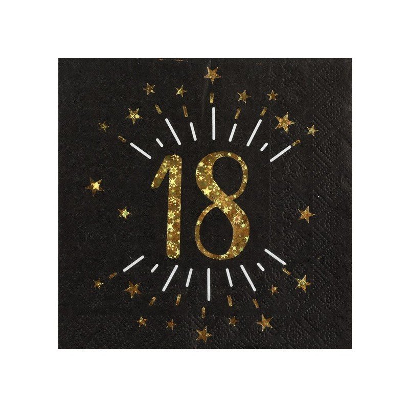 10 Serviettes Âge étincelant métal, 18 ans, noir or. 16,5 X 16,5cm