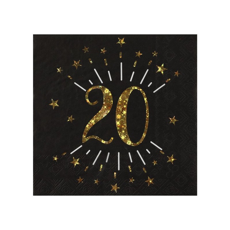 10 Serviettes Âge étincelant métal, 20 ans, noir or. 16,5 X 16,5cm 10 Serviettes Âge étincelant métal, 20 ans, noir or. 16,5 X 16,5cm