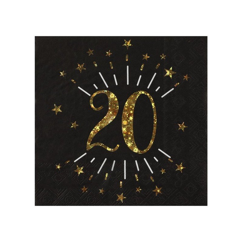 10 tovaglioli di carta "Età scintillante d'oro", 20 anni, oro nero. 16,5 X 16,5 cm