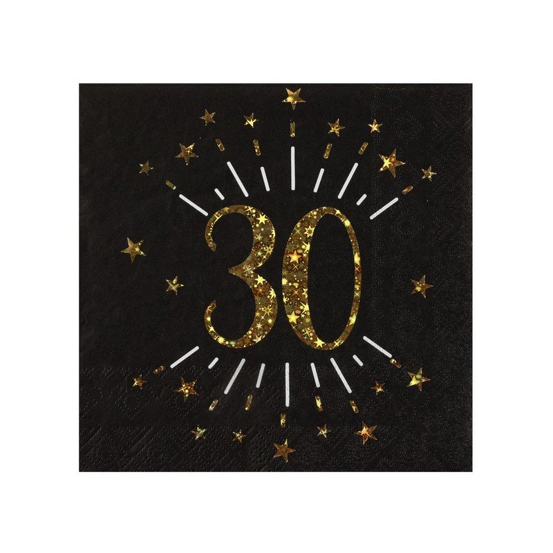 10 Papierservietten "Age Sparkling Metal", 30 Jahre, Schwarzgold. 16,5 x 16,5 cm