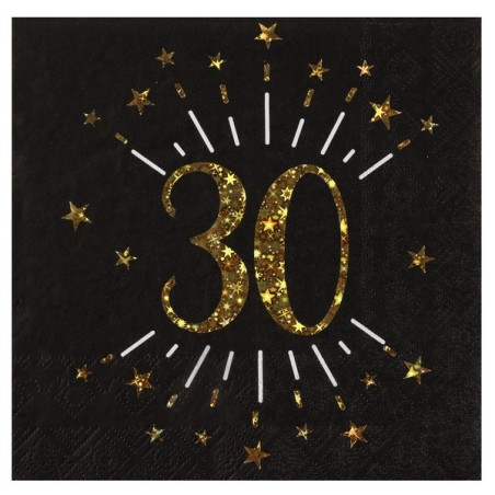 10 tovaglioli di carta "Età scintillante d'oro", 30 anni, oro nero. 16,5 X 16,5 cm