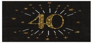 10 Papierservietten "Age Sparkling Metal", 40 Jahre, Schwarzgold. 16,5 x 16,5 cm