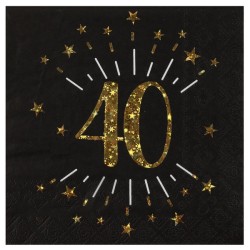 10 Serviettes Âge étincelant métal, 40 ans, noir or. 16,5 X 16,5cm