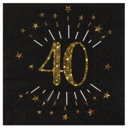 10 tovaglioli di carta "Età scintillante d'oro", 40 anni, oro nero. 16,5 X 16,5 cm