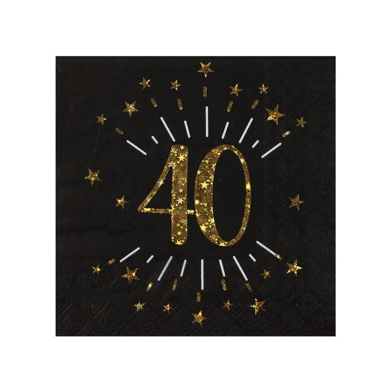 10 tovaglioli di carta "Età scintillante d'oro", 40 anni, oro nero. 16,5 X 16,5 cm 10 tovaglioli di carta "Età scintillante d'oro", 40 anni, oro nero. 16,5 X 16,5 cm